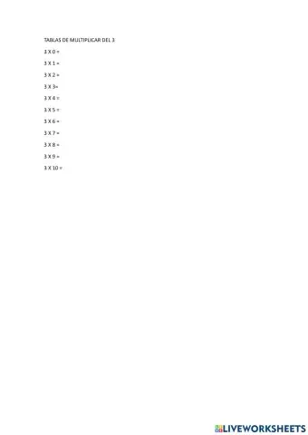 Tabla de multiplicar del 3