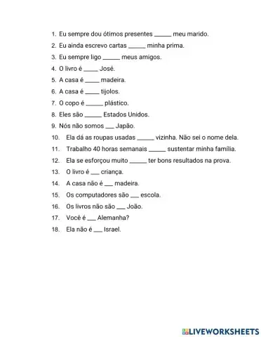 Exercícios de preposições