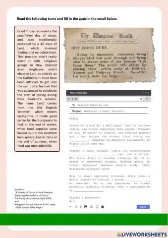 Reading comprehension - Easter traditions in the Southern Hemisphere 2 (for Polish speakers)