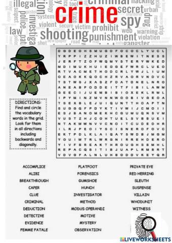 Crime fiction wordsearch