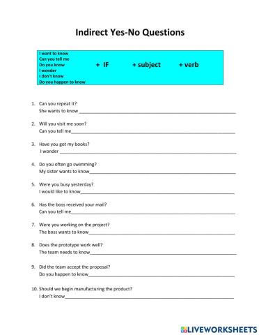 Indirect Yes-No Questions