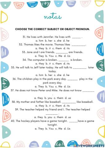 Subjec or object pronouns?