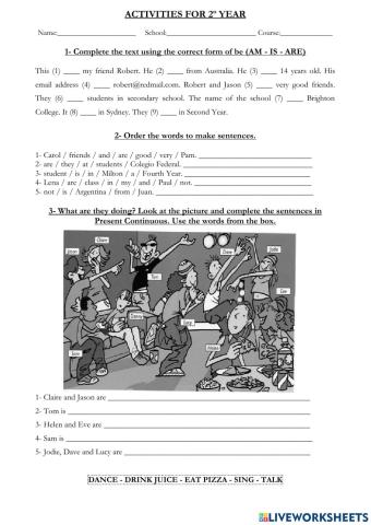 Repaso be, present simple, present continuous