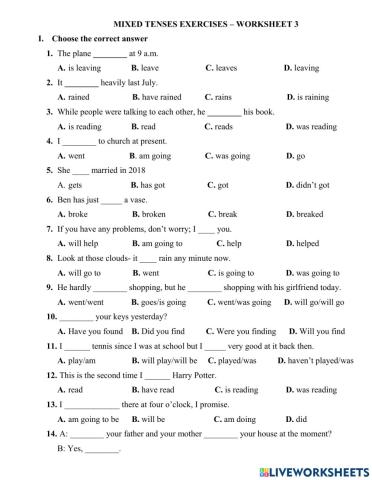 Lop 5- mixed tense exercise- ws 3