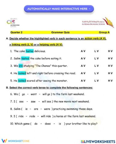 Grammar Quiz A