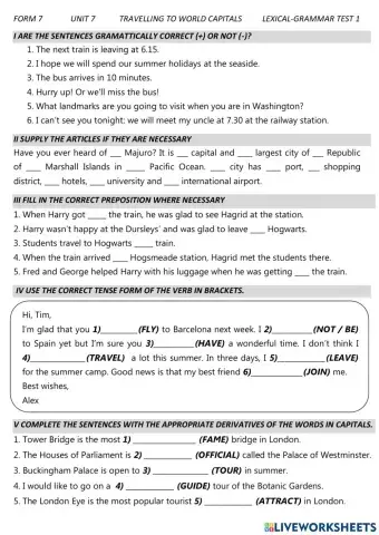 Test 1 Travelling to world capitals F7 U7