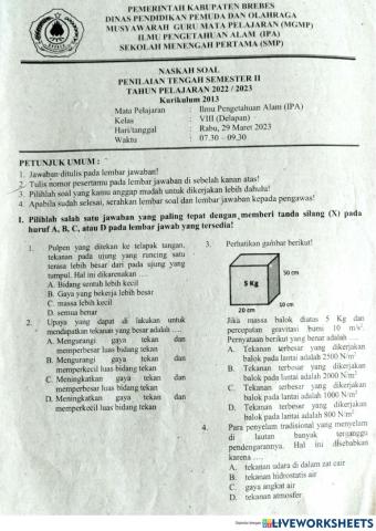 Latihan soal pts IPA SMT 2 KELAS 8 TP 2022-2023