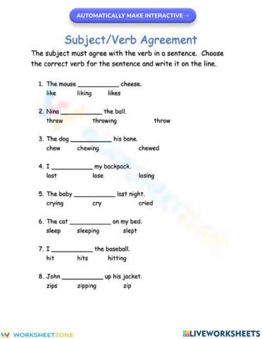 Subject-Verb Agreement - fill in the blank
