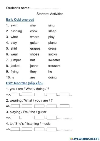 Starters clothes and activities