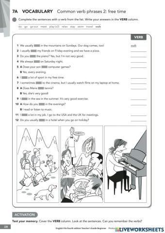 Free time vocabulary A1