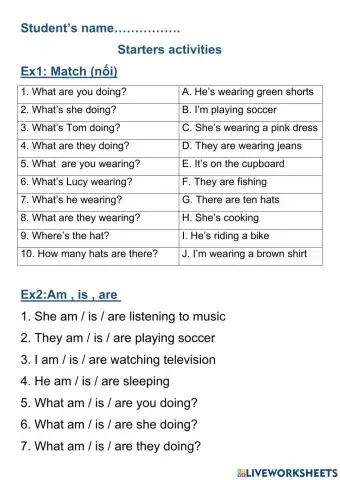 Starters activities and clothes