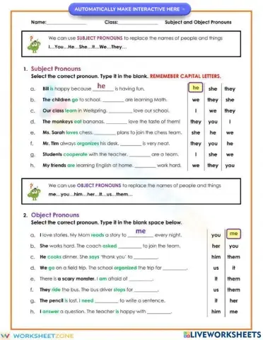 Subject and Object Pronouns