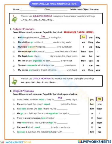 Subject and Object Pronouns