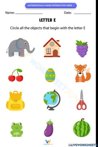 Beginning sounds with letter E