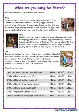 What are you doing for Easter? Reader