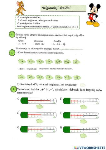 Neigiamieji skaičiai 6 klasei
