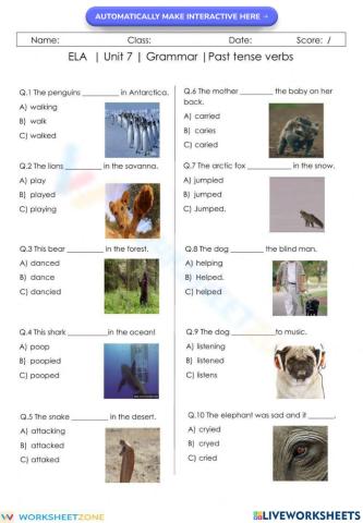 Regular Past Tense verbs