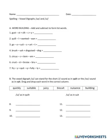 Vowel Digraphs UE and UI