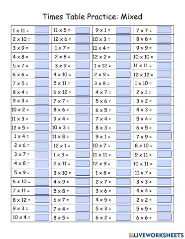 Times Table Practice: Mixed 1-12