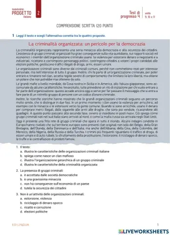 Test di progresso 4, unità 9,10,11