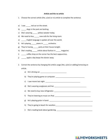 Articles and no articles