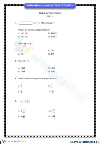 Mathematics test 1