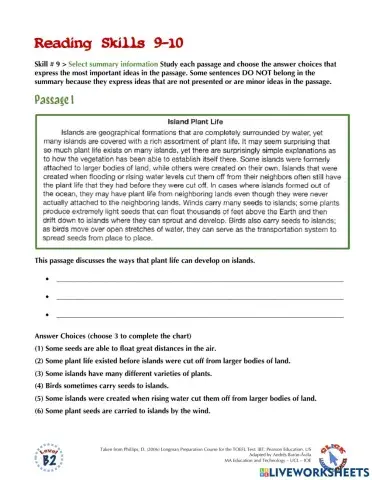 Reading Ex.: TOEFL (skills 9-10)