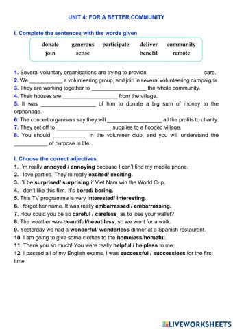 Unit 4: For a better community