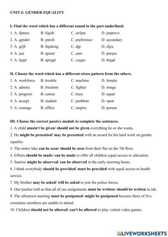 Unit 6: gender equality