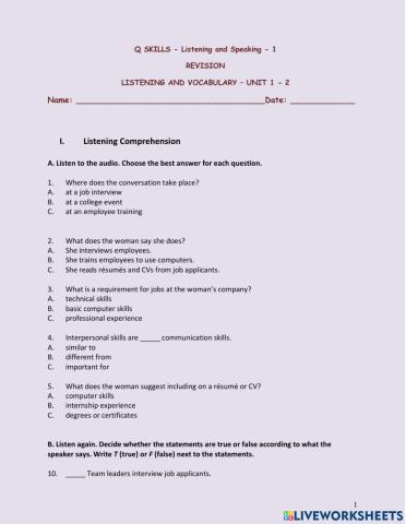 Book - 1 ls unit 1 & 2 vocab