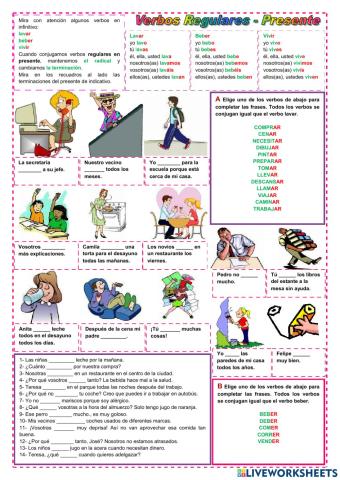 Presente de indicativo en verbos regulares