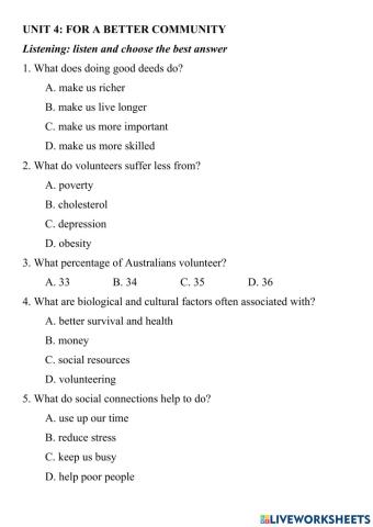 Unit 4: for a better community