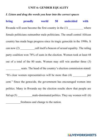 Unit 6: Gender Equality