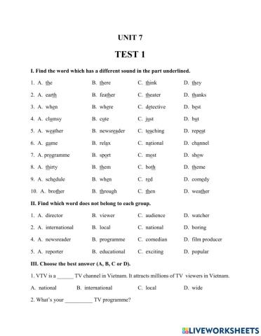 Practice test - Unit 7 - TEST 1