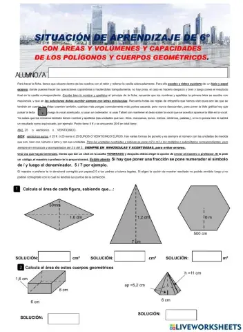 ÁREAS DE POLÍGONOS Y CUERPOS Y VOLÚMENES DE CUERPOS GEOMÉTRICOS
