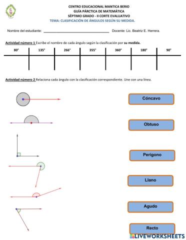 Clasificación de ángulos según su medida.