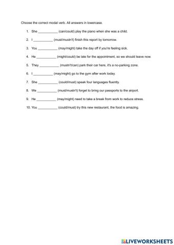 Modal verbs in present test