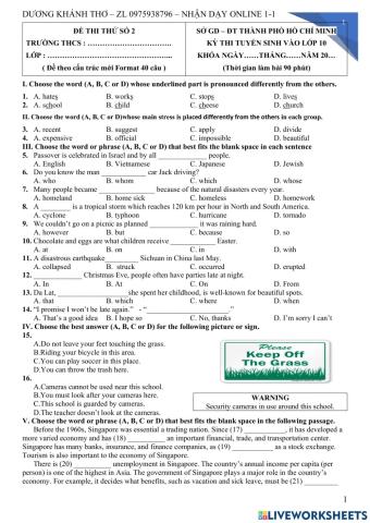 Đề thi thử vào lớp 10 số 2