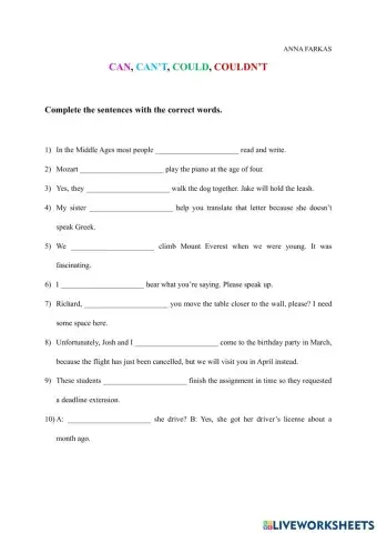 Can could can't couldn't