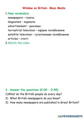 Window on Britain. Mass Media