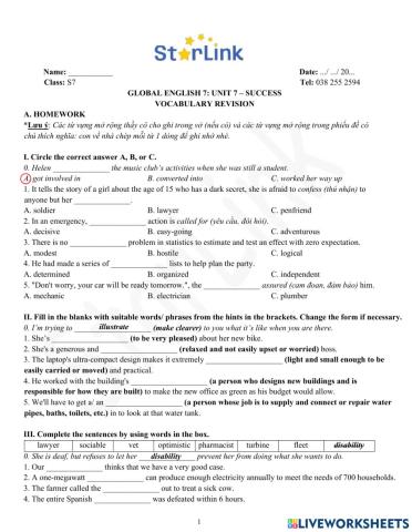 Foreign Teacher-S7-Week 32-U7-Vocab Revision