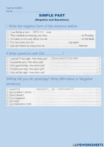 Simple past: Negative and Questions