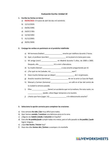 Evaluación Escrita Unidad 10