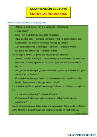 Comprensión lectora: Estrellas voladoras