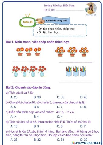Toán 2 (Tuần 34)