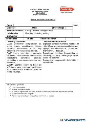 English test for fourth grade