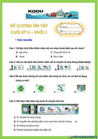 Đề cương ôn tập học kỳ II-Lớp 1