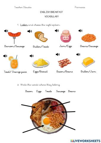 English breakfast vocabulary