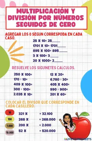Multiplicación y división por números seguidos de cero