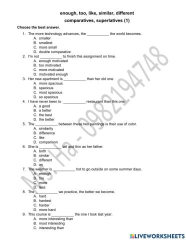 Enough, too, like, similar, different  comparatives, superlatives